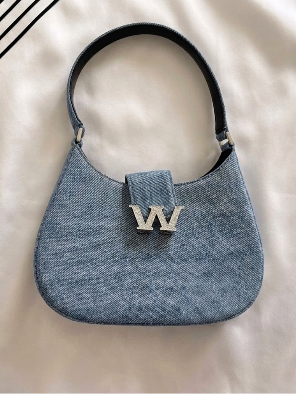 Alexander Wang Denim Shoulder Bag - Light Blue with Silver W